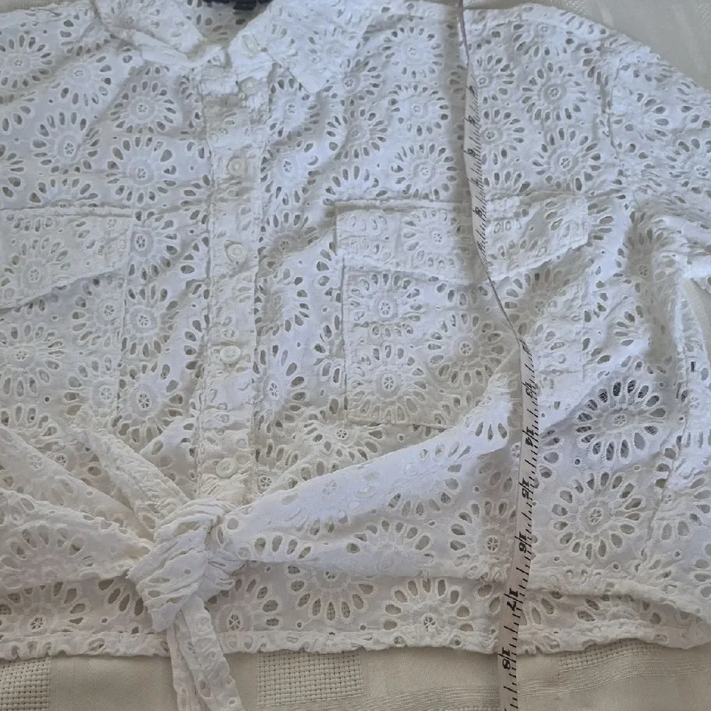 Guess White Embroidered Eyelet Button-Down Shirt - Picture 11 of 16
